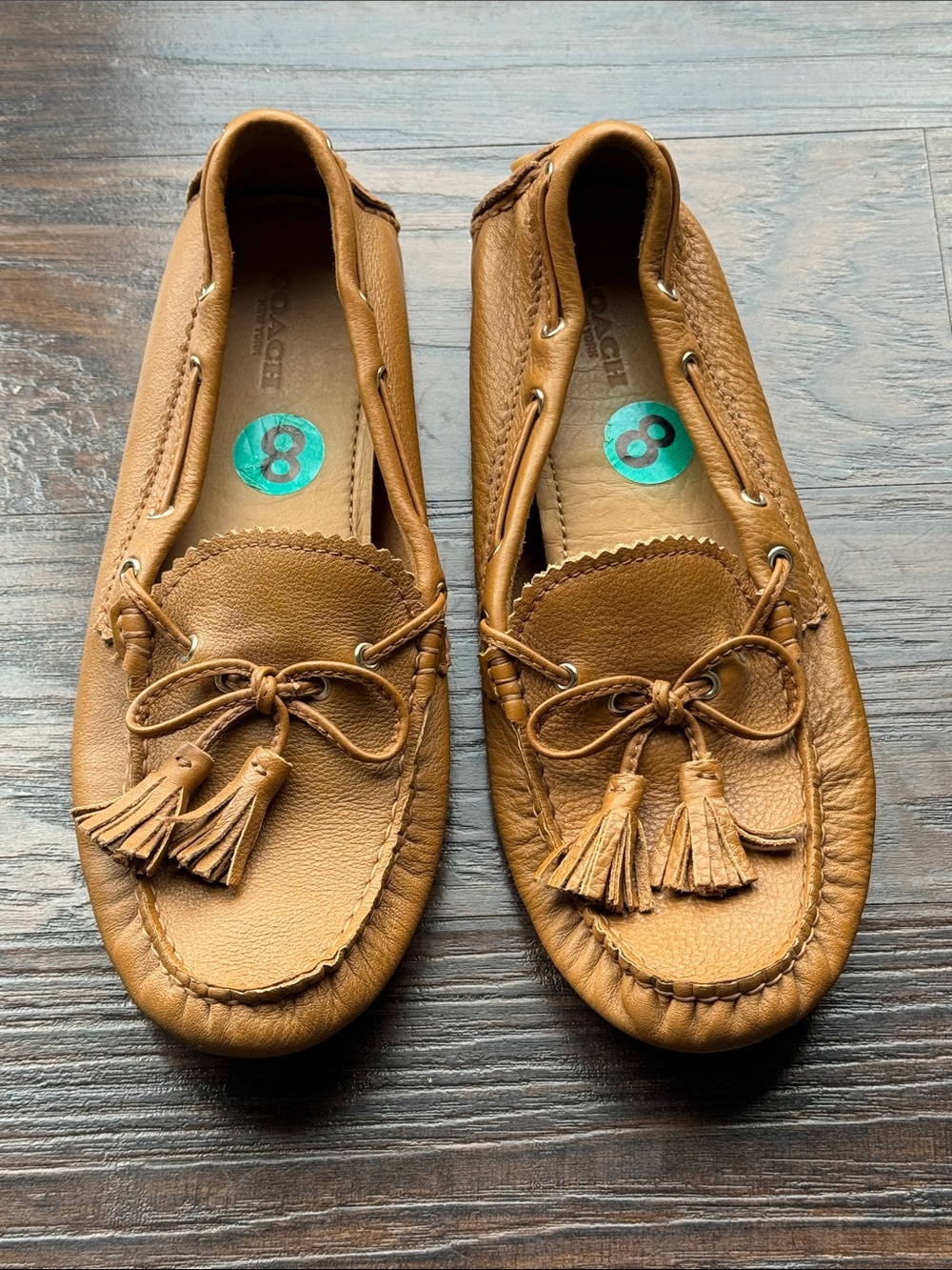 Coach Cognac Leather Tassel Moccasin Loafers